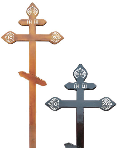 Крест сосновый «трилистник» светлый/темный с надписью «I.N.Ц.I.»